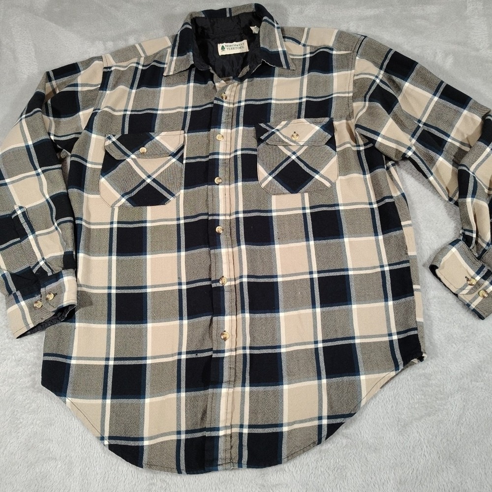 Northwest Territory Flannel Shirt Men M Black Plaid Hiking Outdoor Camping